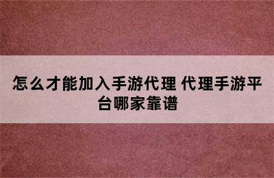 怎么才能加入手游代理 代理手游平台哪家靠谱